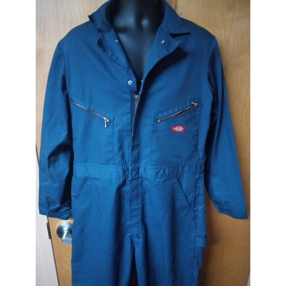 DICKIES Coverall Jumpsuit Mens Large Navy Blue Workwear Mechanic One Piece - Picture 2 of 3